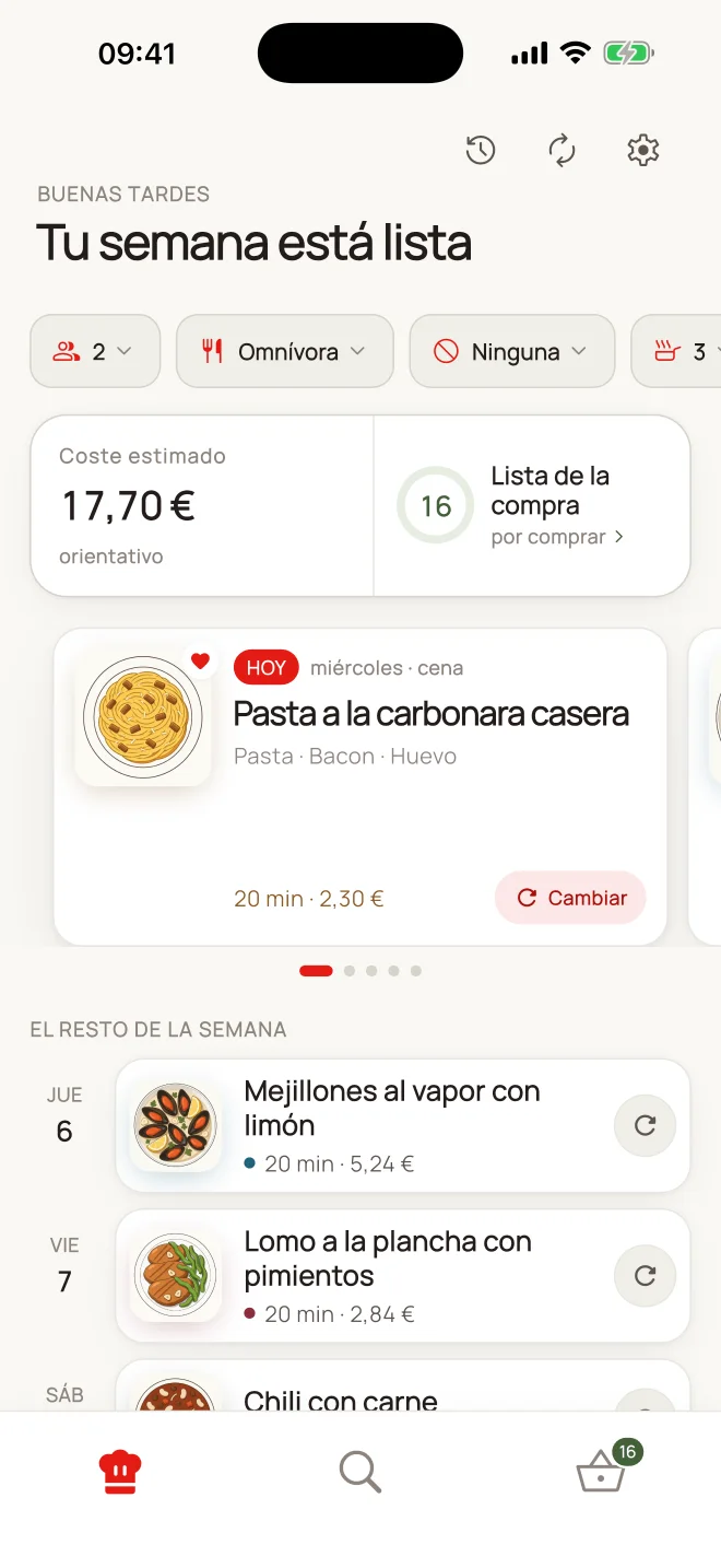 La semana en la app: el plato de hoy y el resto de los días